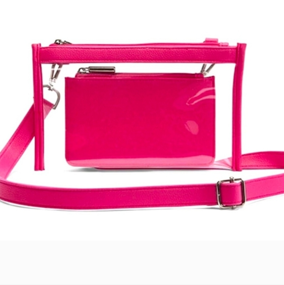 NEW Thirty One Hibiscus Pink Clear Crossbody Bag and Zipper Pouch - Picture 4 of 5